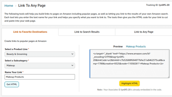 Amazon associates link to any page