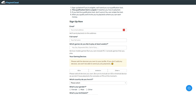 Apply as a game tester - PlaytestCloud exam