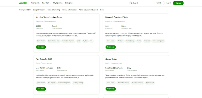 Apply as a game tester - Upwork